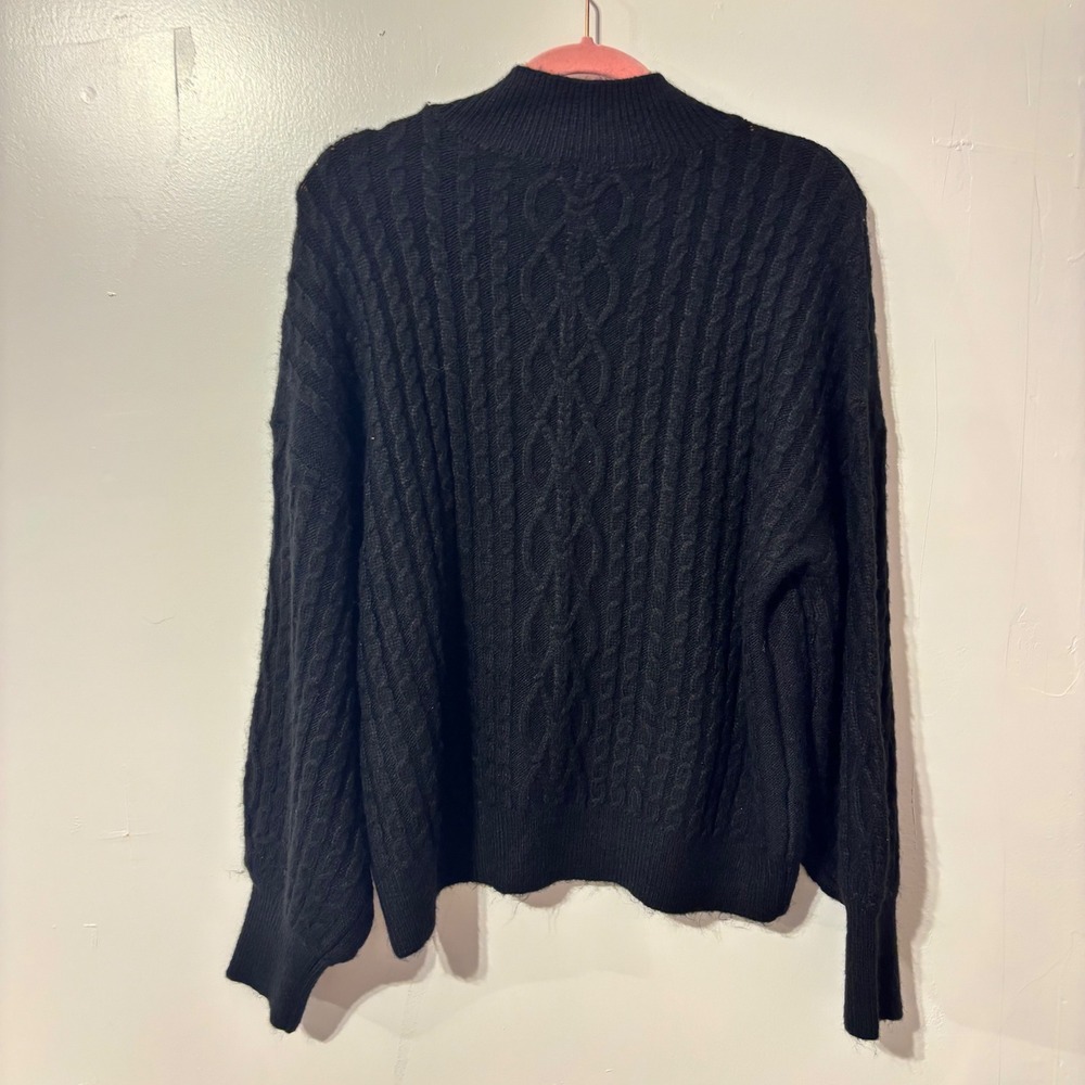 Vince Camuto Black Cable Knit Mock Neck Sweater XL‎ Balloon Sleeve NWT - Picture 7 of 9